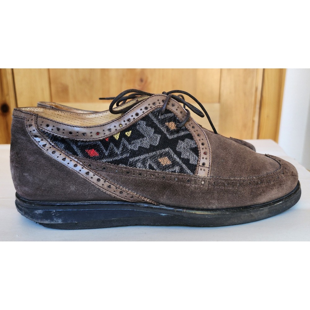 Android Homme Sz 10 Brown Suede Tribal Southwestern Print Dress Shoes Western